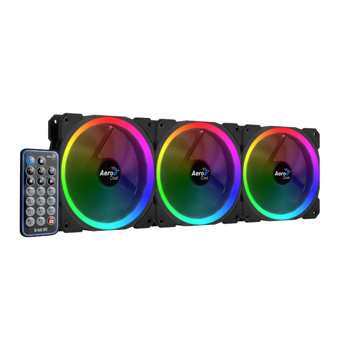 Lot de 3 Ventilateurs de boitier AeroCool Orbit RC RGB 12cm (Noir) avec télécommande