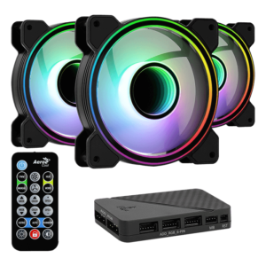 Lot de 3 Ventilateurs de boitier Aerocool Mirage Pro RGB 12cm (Noir) avec hub et télécommande