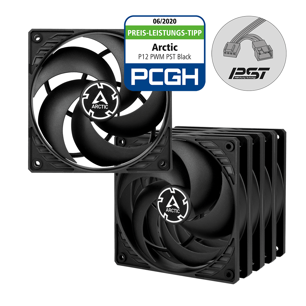 Lot de 5 Ventilateurs de boitier Arctic P12 PST - 12cm (Noir)