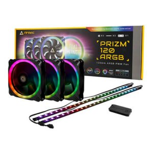Lot de 3 Ventilateurs de boitier Antec Prizm 120 RGB 3+2+C 12cm avec 2x bandeaux LED (Noir)