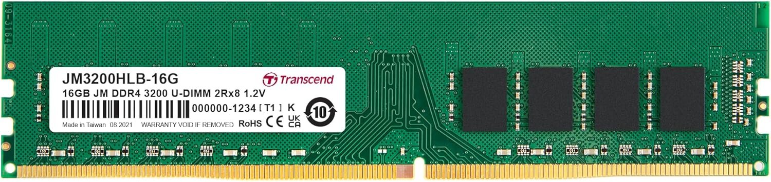 Barrette mémoire 16Go DIMM DDR4 Transcend 3200Mhz (Vert)