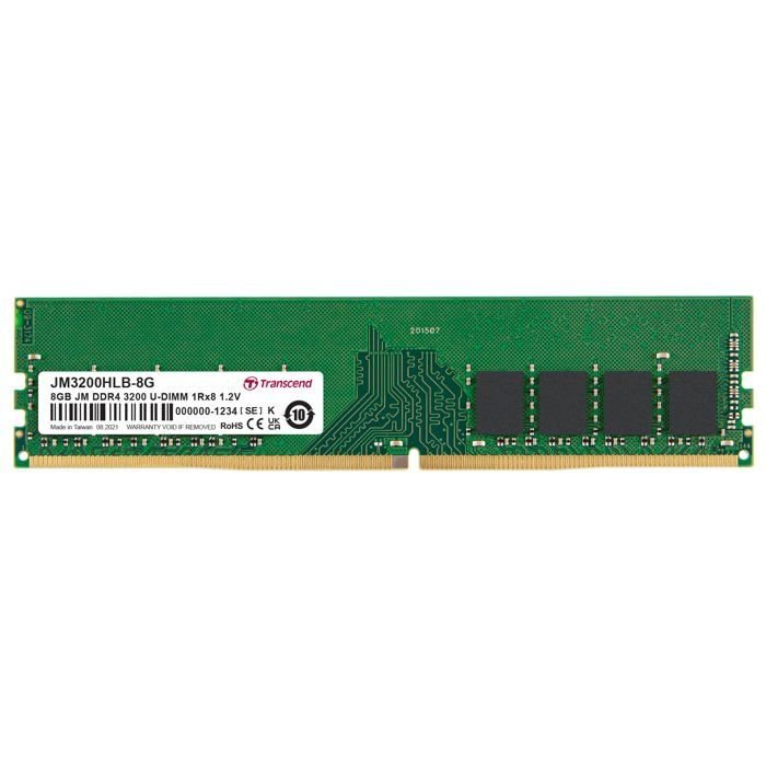 Barrette mémoire 8Go DIMM DDR4 Transcend JetRam 3200Mhz (Vert)