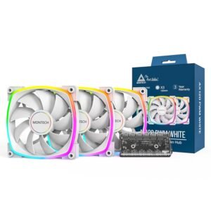 Lot de 3 Ventilateurs de boitier Montech AX120 RGB - 12cm (Blanc)