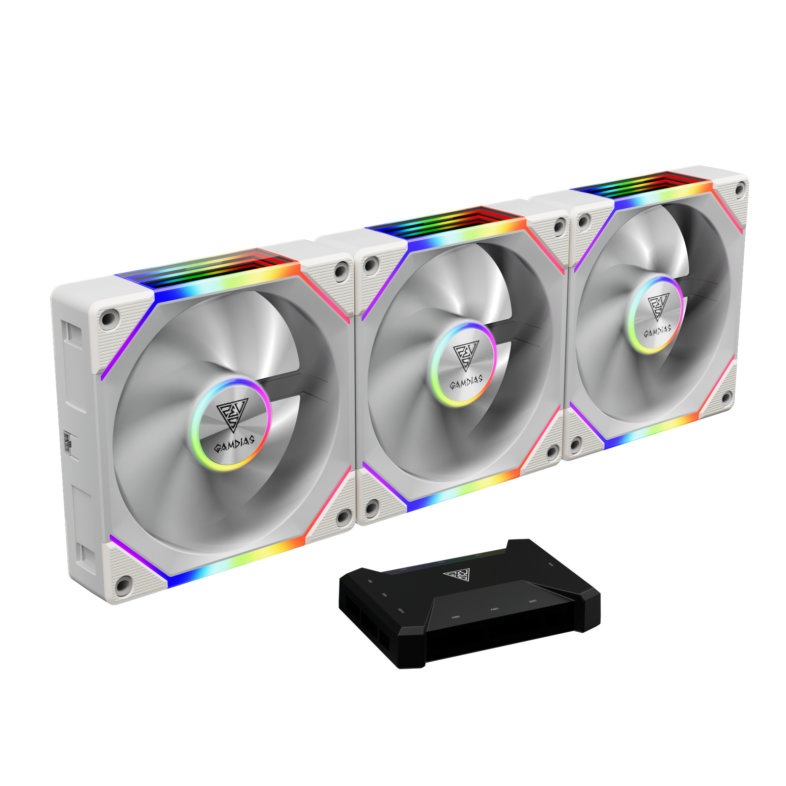 Lot de 3 Ventilateurs de boitier Gamdias Aeolus P2-U RGB - 12cm (Blanc)